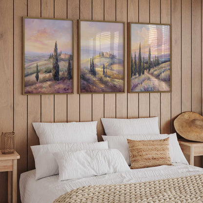 Glowing Tuscan Landscape Art Print, Set of 3