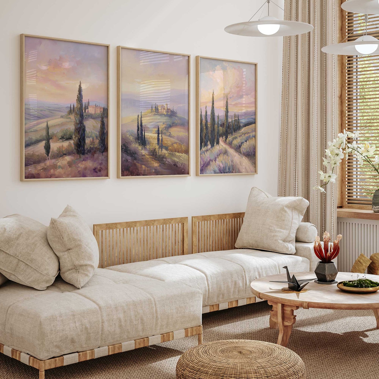 Glowing Tuscan Landscape Art Print, Set of 3