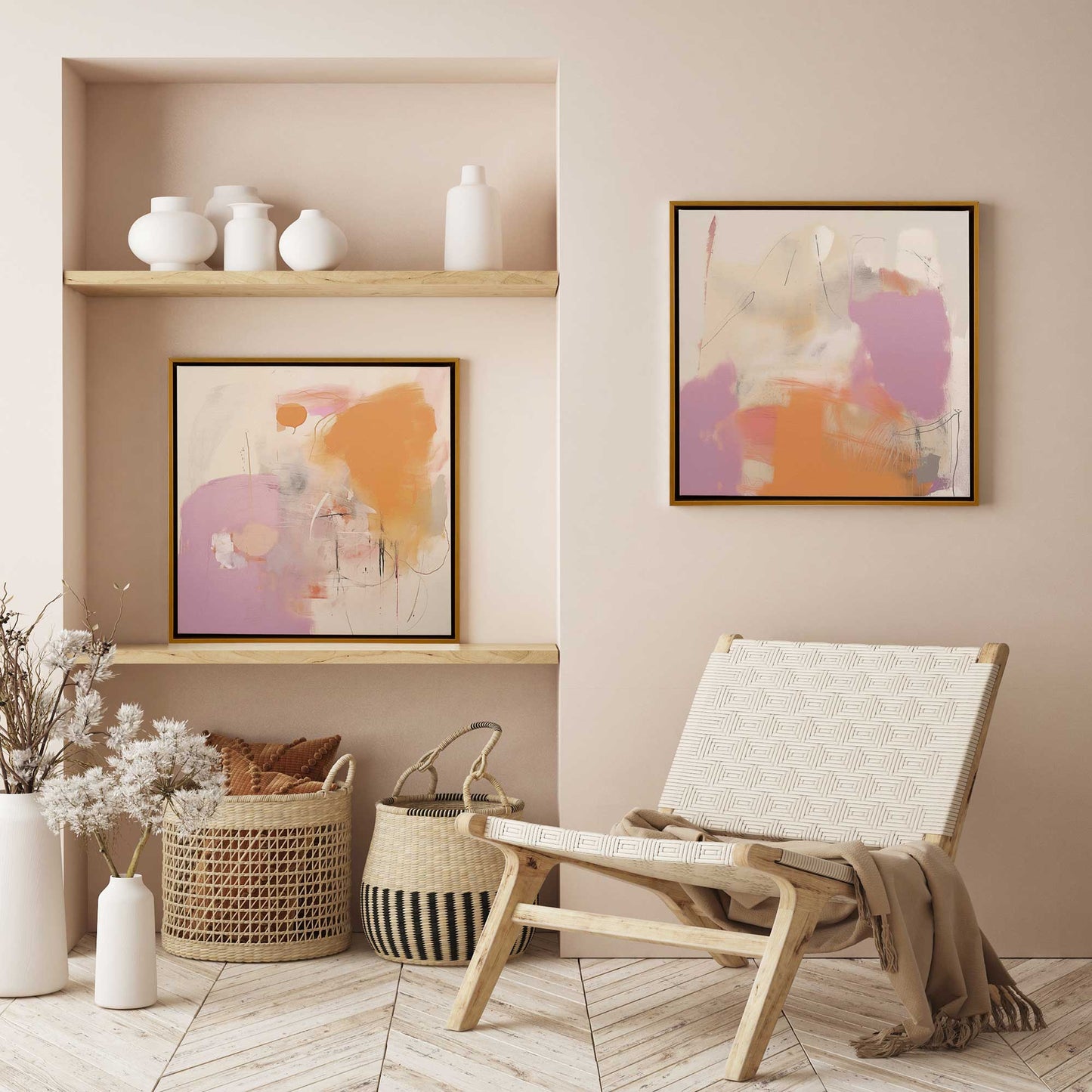 Pink and Orange Pulse Canvas Print, Set of 2