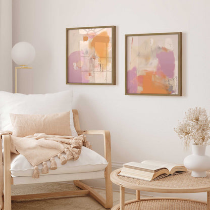 Pink and Orange Pulse Art Print, Set of 2
