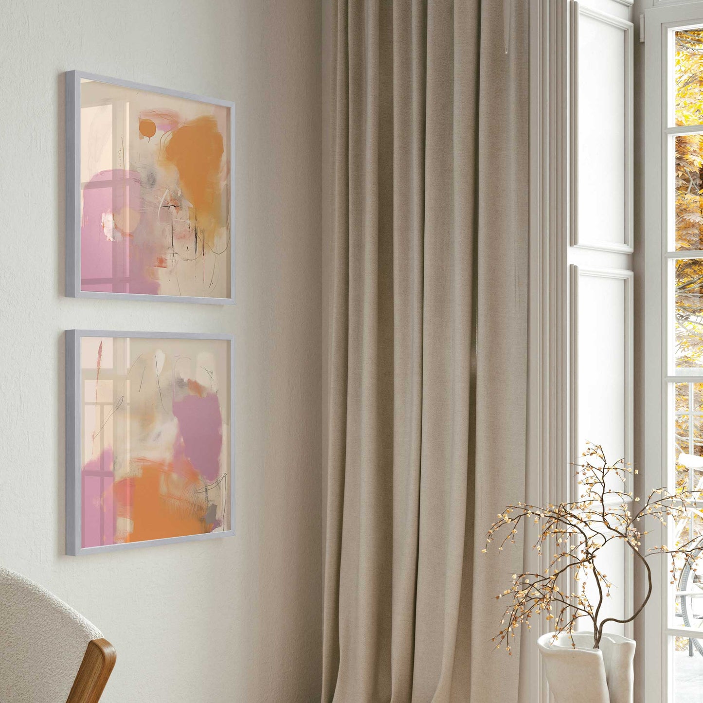 Pink and Orange Pulse Art Print, Set of 2