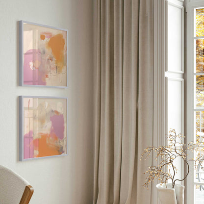 Pink and Orange Pulse Art Print, Set of 2