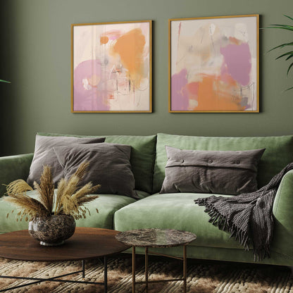 Pink and Orange Pulse Art Print, Set of 2