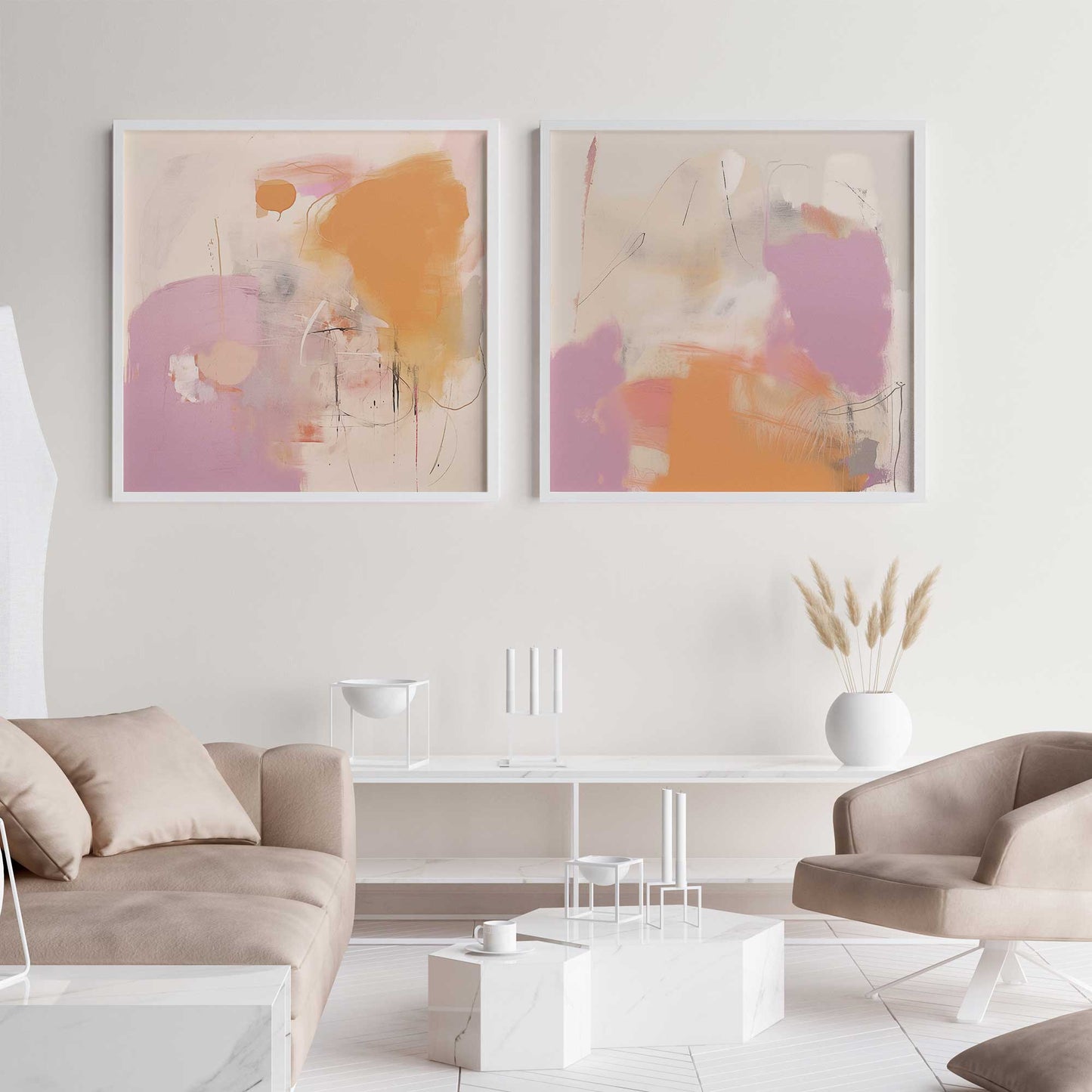 Pink and Orange Pulse Art Print, Set of 2