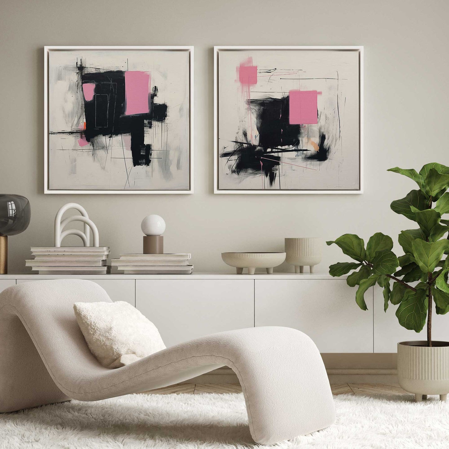 Pink and Black Energy Canvas Print, Set of 2