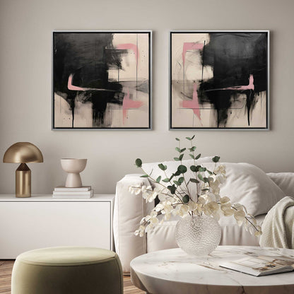Black and Pink Echoes Canvas Print, Set of 2