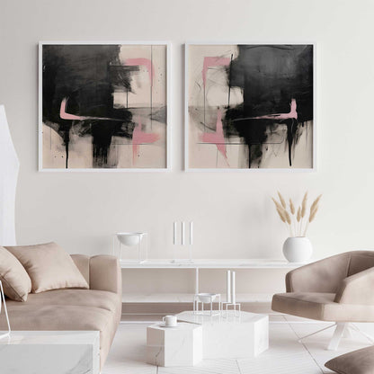 Black and Pink Echoes Art Print, Set of 2