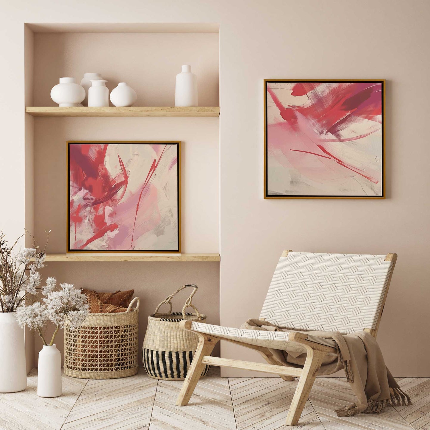 Bold Pink and Red Abstract  Canvas Print, Set of 2