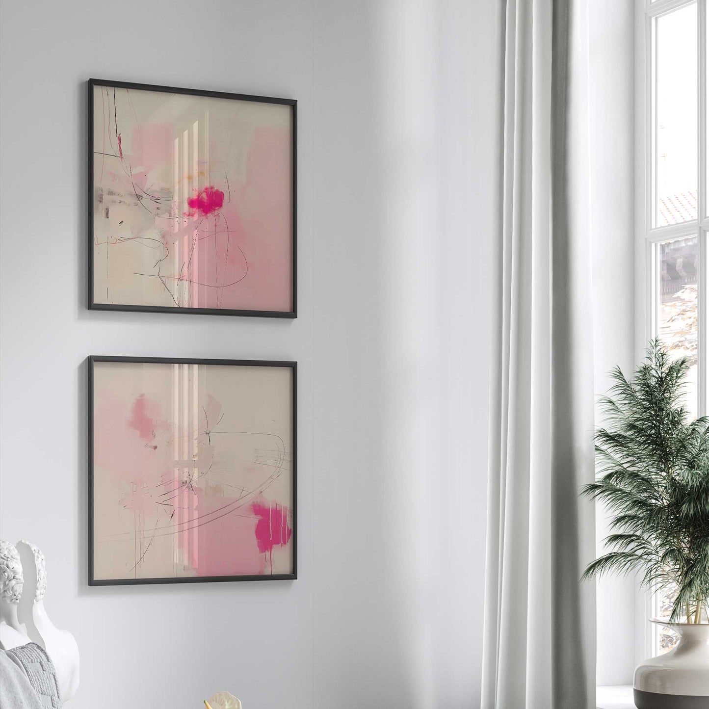 Pink Noise Abstract Art Print, Set of 2
