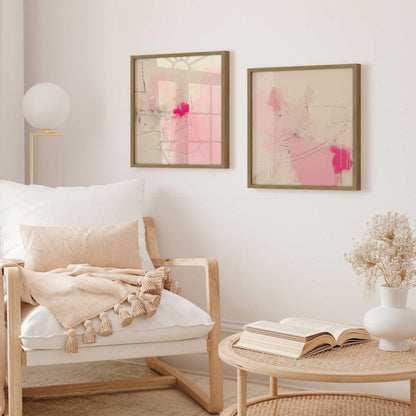 Pink Noise Abstract Art Print, Set of 2