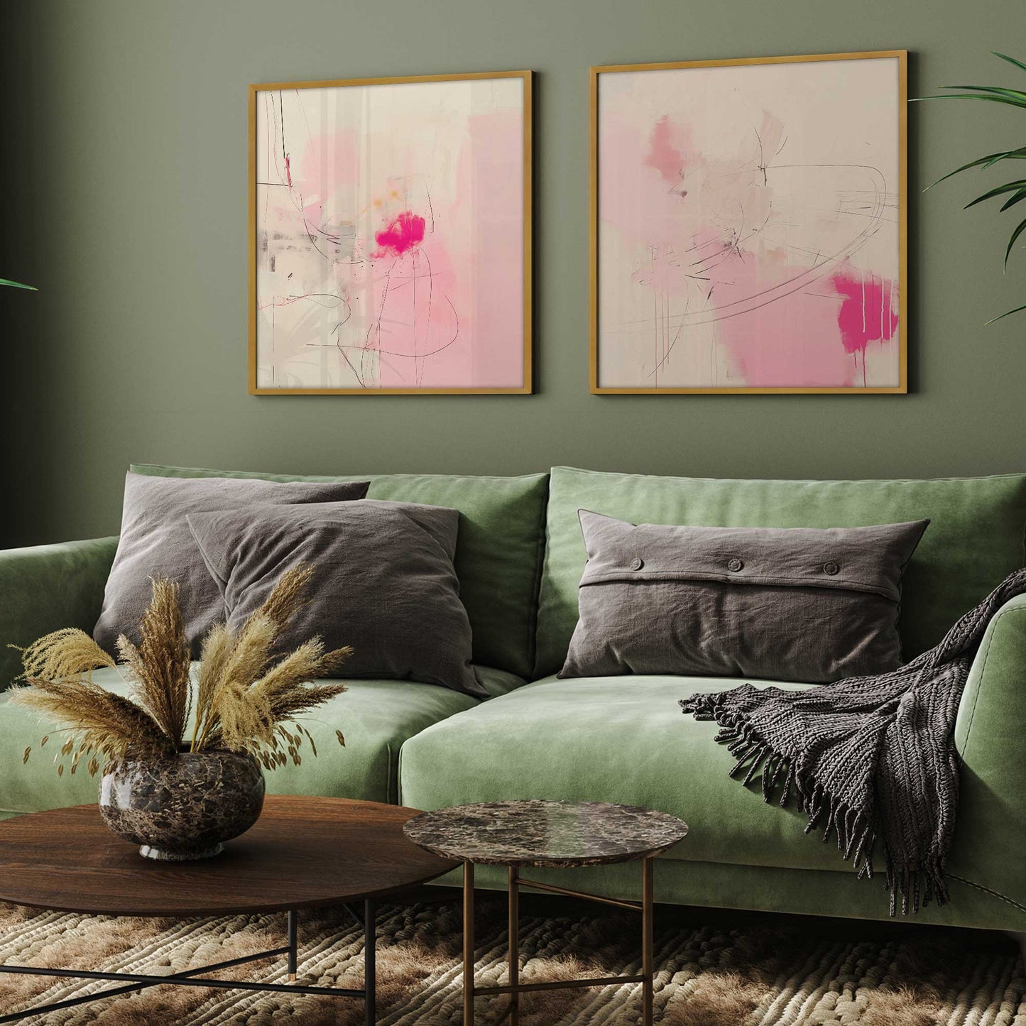Pink Noise Abstract Art Print, Set of 2