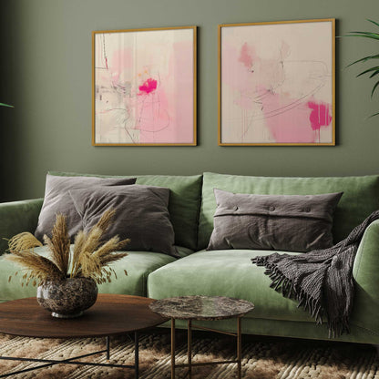 Pink Noise Abstract Art Print, Set of 2