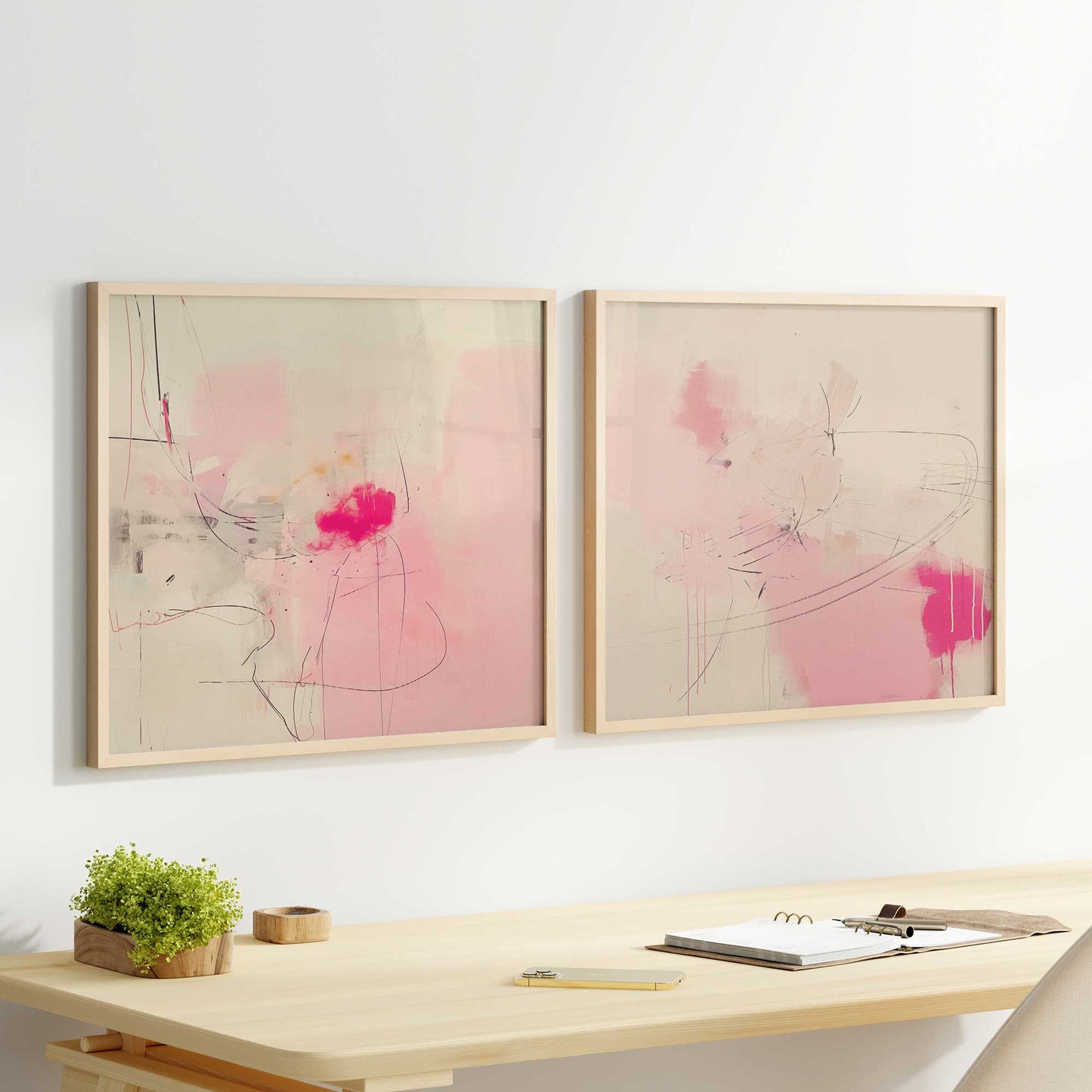 Pink Noise Abstract Art Print, Set of 2