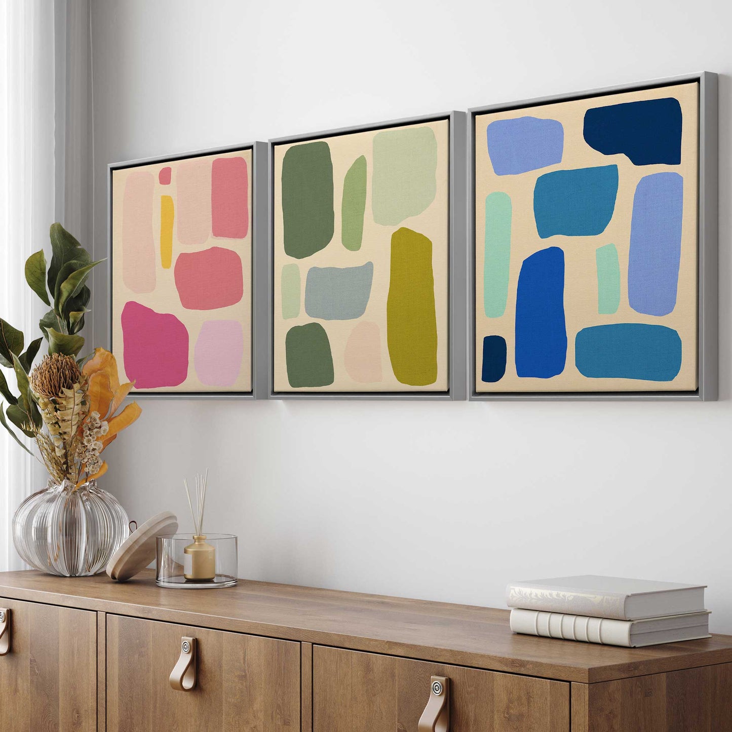 Colorful Abstract Pop Blocks Canvas Print, Set of 3