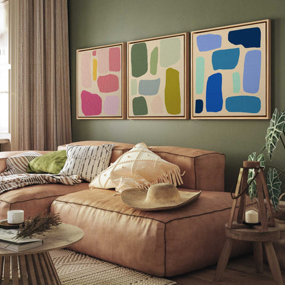 Colorful Abstract Pop Blocks Canvas Print, Set of 3
