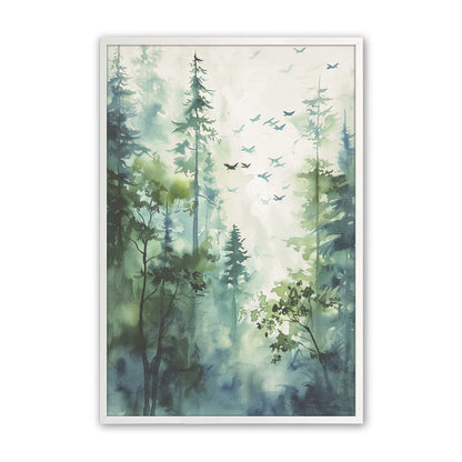 Misty Forest Flight Art Print, Set of 2