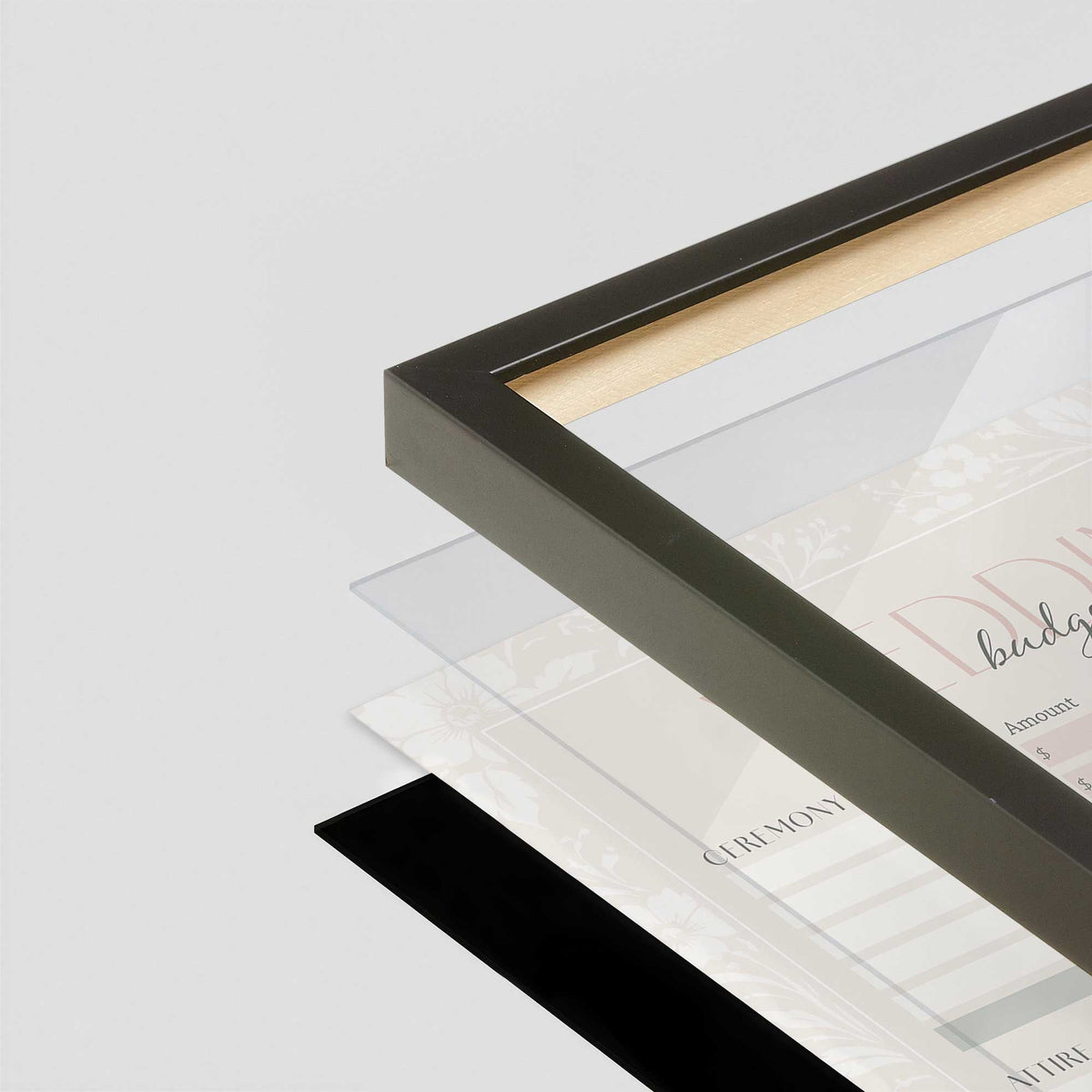 [Color:Satin Black], Picture of art in a Satin Black frame at an angle