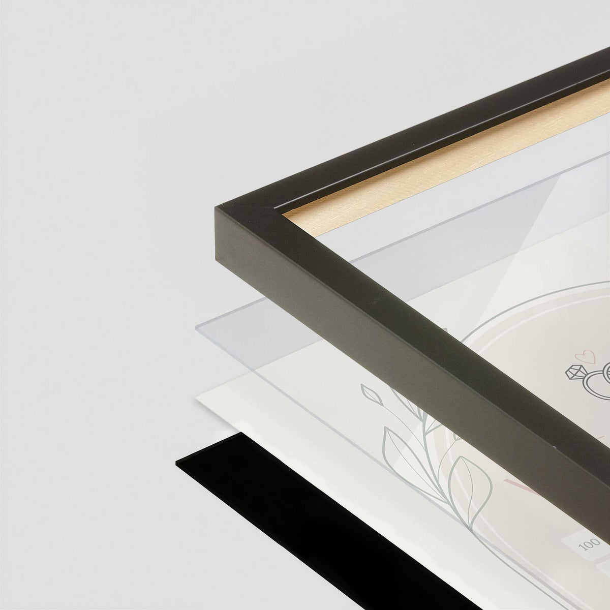 [Color:Satin Black], Picture of art in a Satin Black frame at an angle