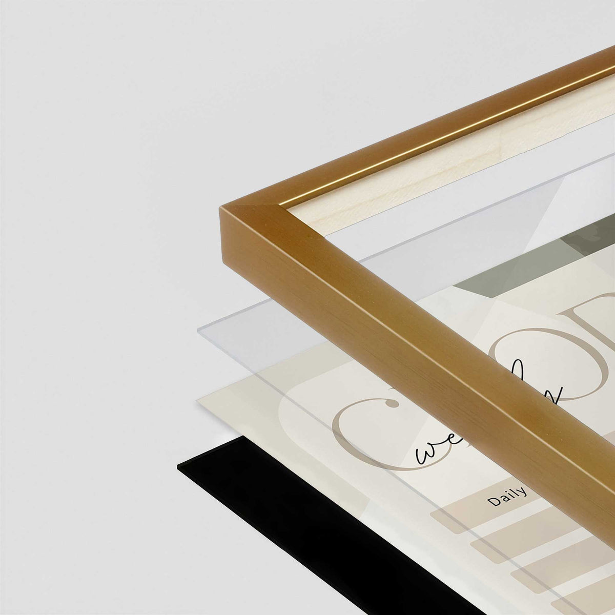 [Color:Polished Gold], Picture of art in a Polished Gold frame at an angle