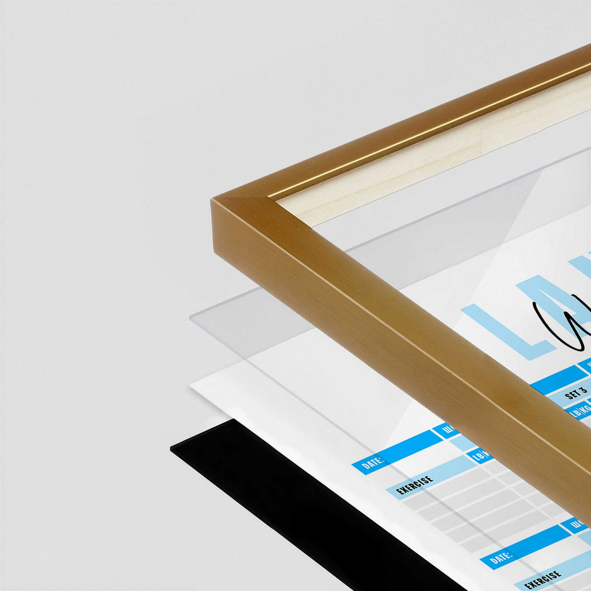 [Color:Polished Gold], Picture of art in a Polished Gold frame at an angle