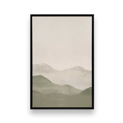 Muted Green Mountain Landscape in Soft Neutrals - Set of 3 Prints on Canvas