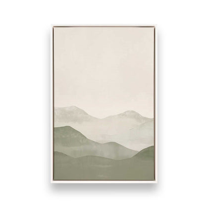 Muted Green Mountain Landscape in Soft Neutrals - Set of 3 Prints on Canvas
