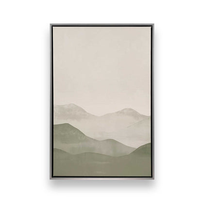 Muted Green Mountain Landscape in Soft Neutrals - Set of 3 Prints on Canvas