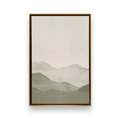 Muted Green Mountain Landscape in Soft Neutrals - Set of 3 Prints on Canvas