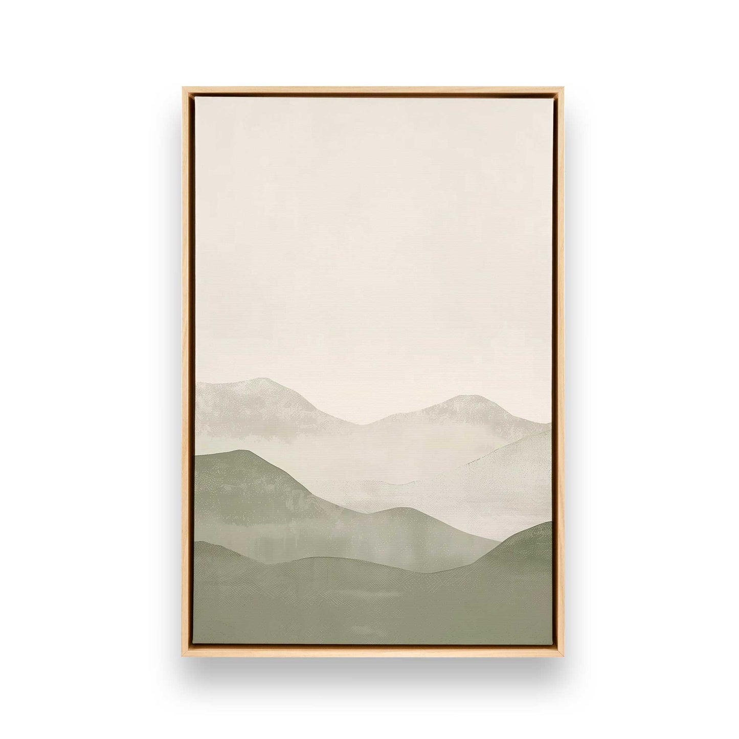 Muted Green Mountain Landscape in Soft Neutrals - Set of 3 Prints on Canvas