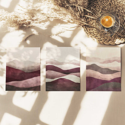Dusty Plum and Mauve Rolling Hills Triptych - Set of 3 Prints