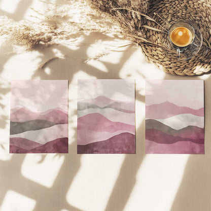 Blush Pink and Sage Green Abstract Mountain Set - Set of 3 Prints