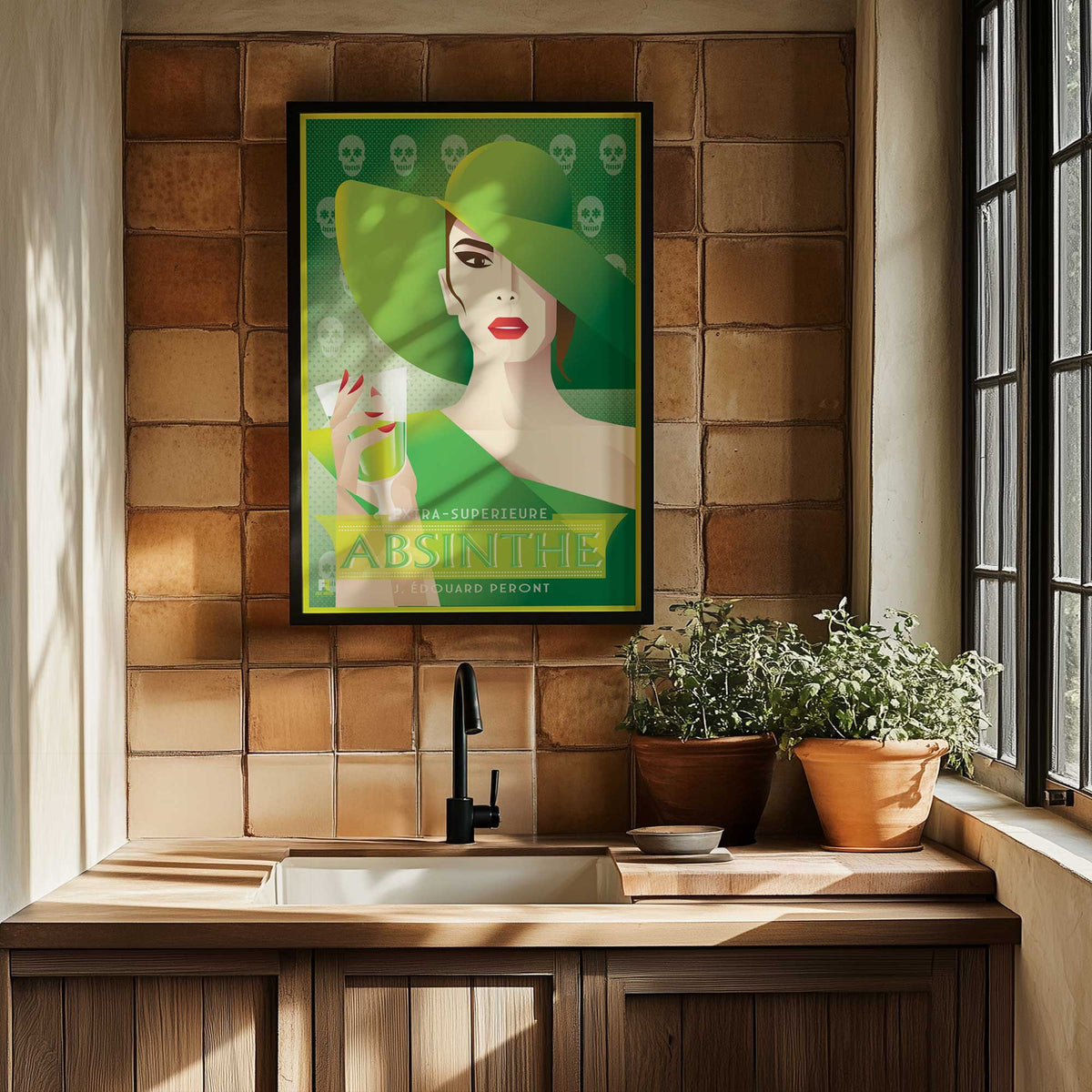 [Color:American Maple], Picture of art in a American Maple frame at an angle