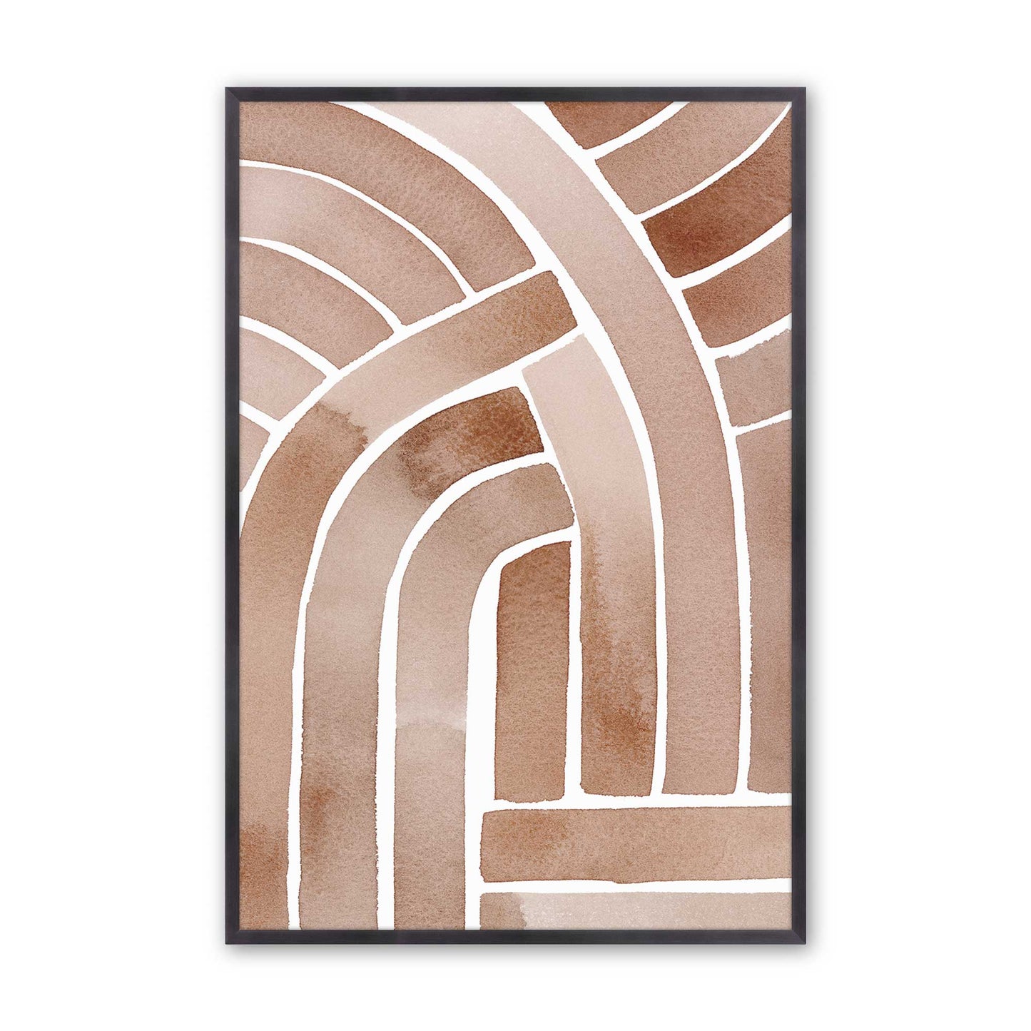 Brown Abstract Paths Art Print, Set of 2