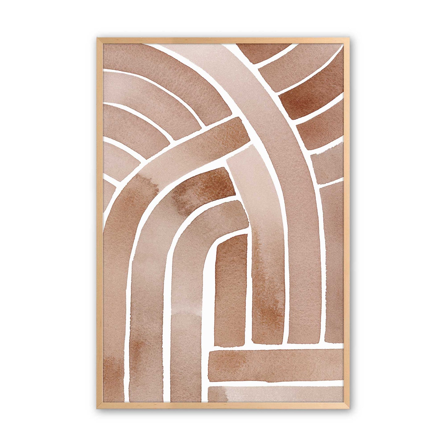 Brown Abstract Paths Art Print, Set of 2