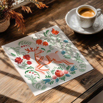 Festive Folk Forest II Paper Print