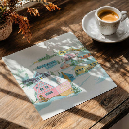 Colorful Winter Town II Paper Print