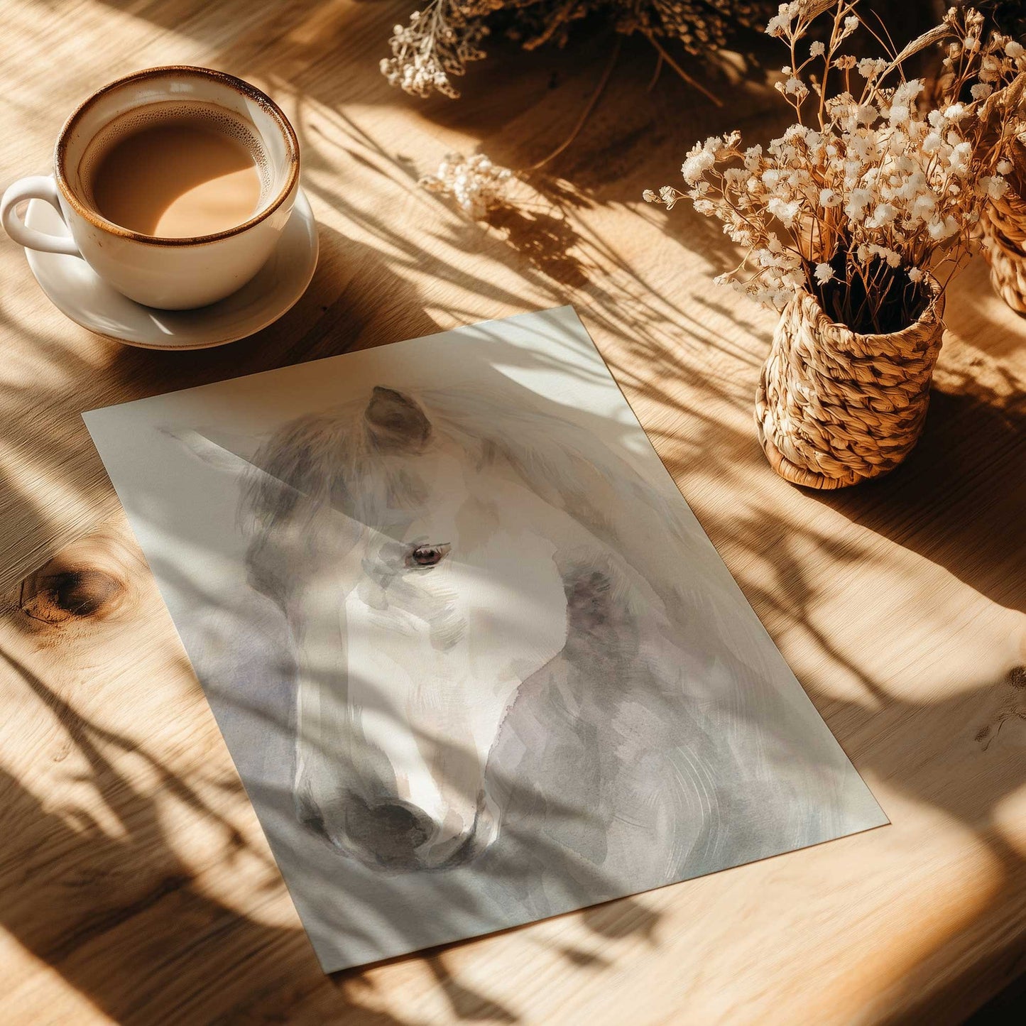 White Horse Portrait Art Print